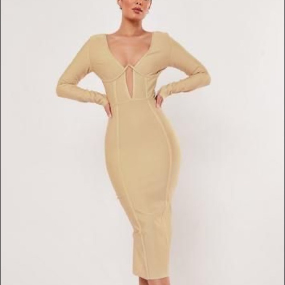 Missguided Premium Bandage Long Sleeve Cup Middi Dress